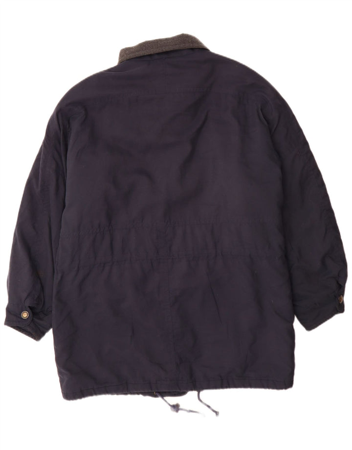 vintage Mens coupe-vent manteau UK 38 moyen bleu marine colourblock polyester