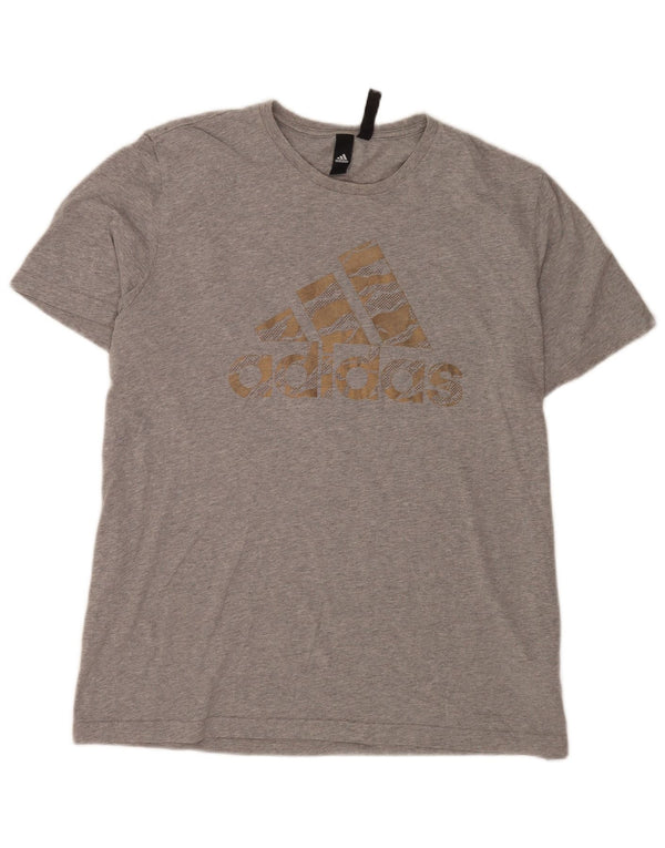 Adidas Mens Graphic T-Shirt Top XL Gris Moucheté Coton