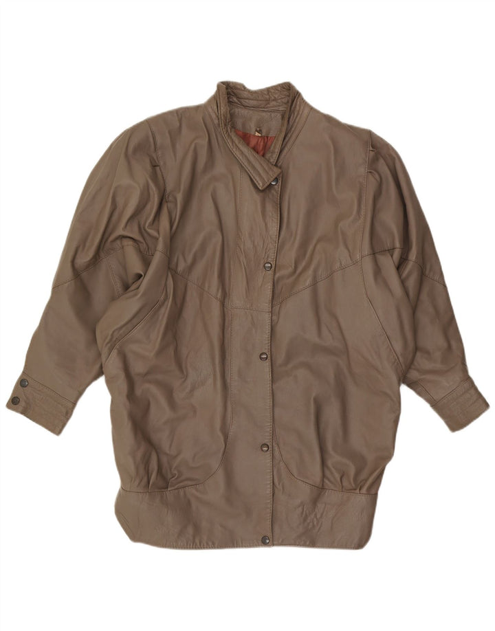 VINTAGE Womens Oversized Leather Coat UK 10 Small Brown
