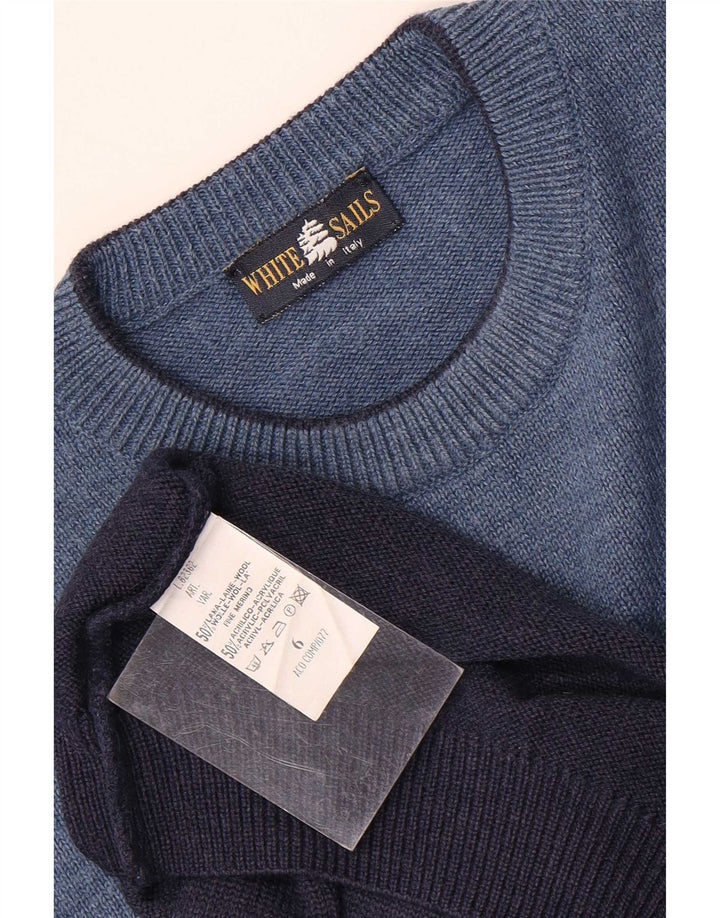White Sails Pull à col rond pour homme en laine Fair Isle bleue
