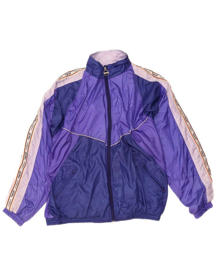 vintage Mens Graphic Survêtement Top Veste Grand Violet Colourblock