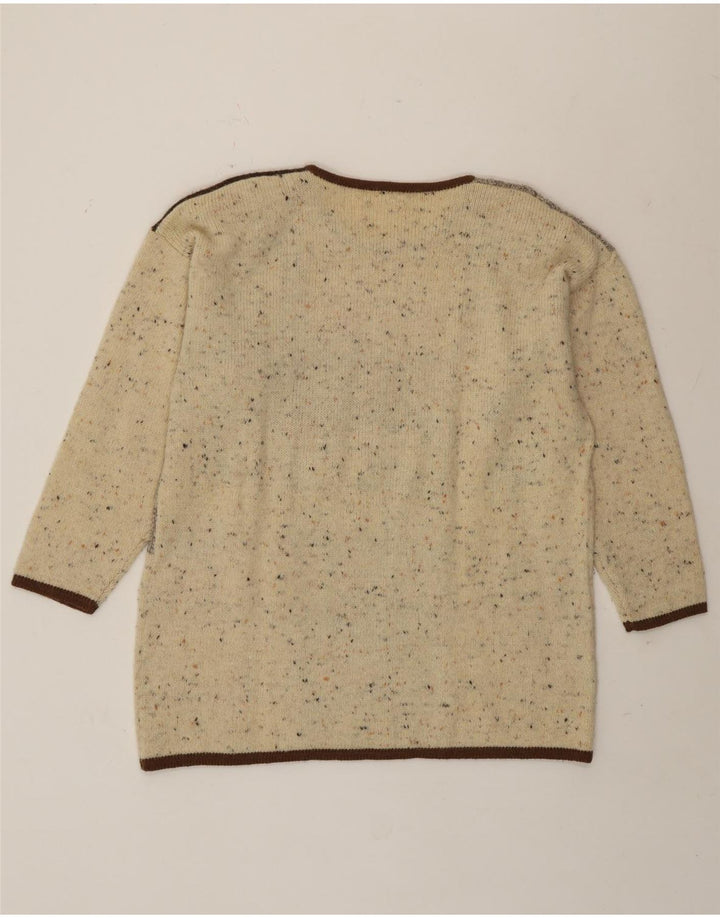 vintage Womens Crew Neck Jumper Sweater UK 16 Grand Beige Patchwork Nouveauté