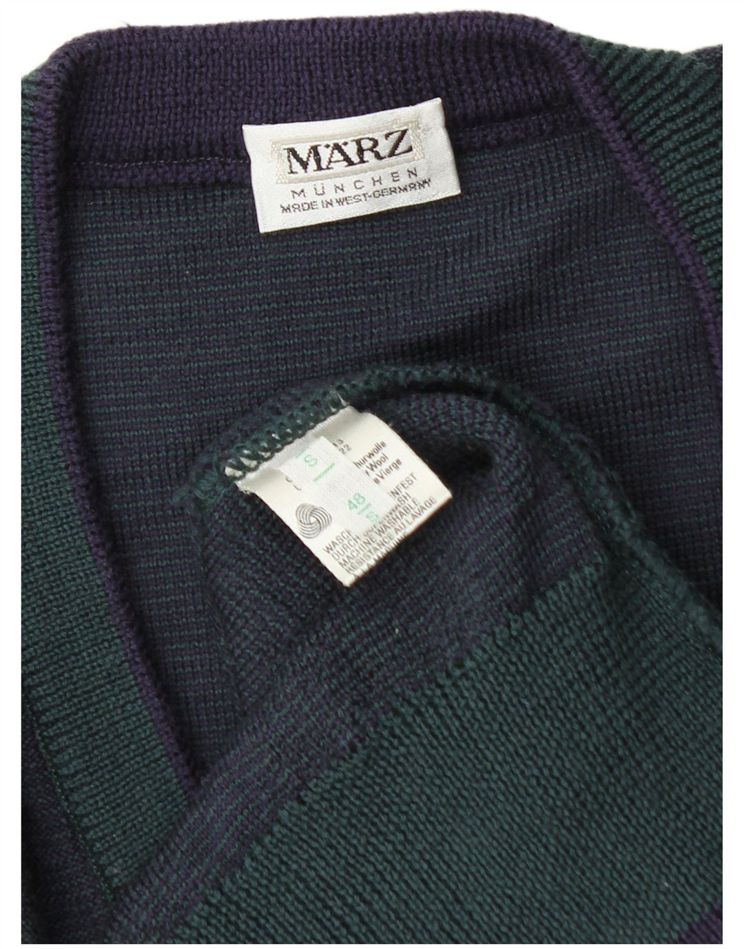 MARZ Pull Col V Homme Petit Bleu Marine Argyle/Diamant Laine Vierge