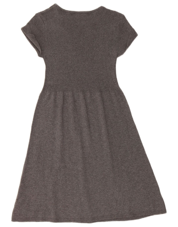 ZARA Womens Short Sleeves Jumper Dress UK 8 Small Grey Cotton