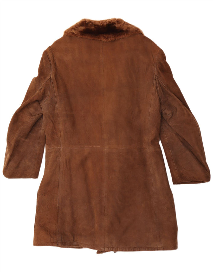 vintage Femmes Double Breasted Shearling Coat UK 12 Brun Moyen