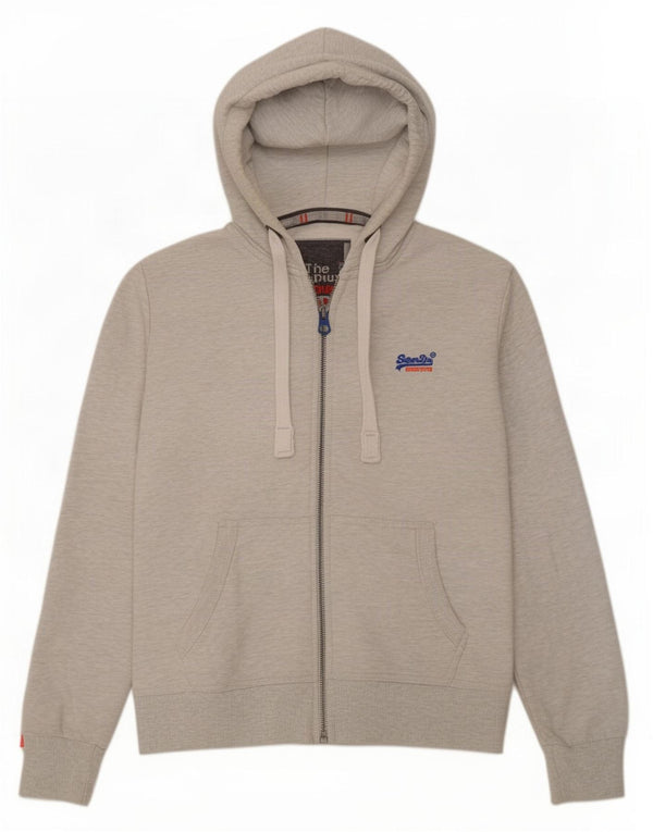 Superdry Pull à capuche zippé XL en coton moucheté gris