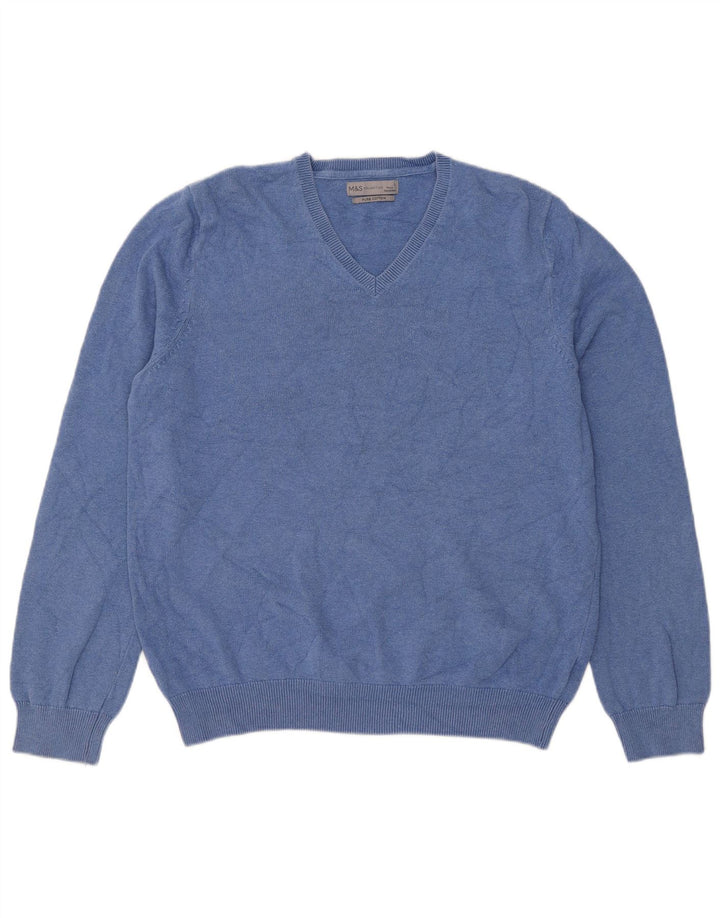 Marks & Spencer Pull col V pour homme en coton bleu Taille L