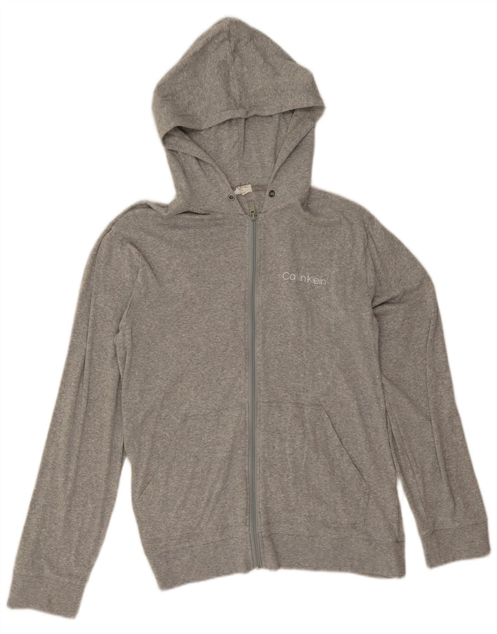 Calvin Klein Pull à capuche zippé pour homme en coton gris moyen