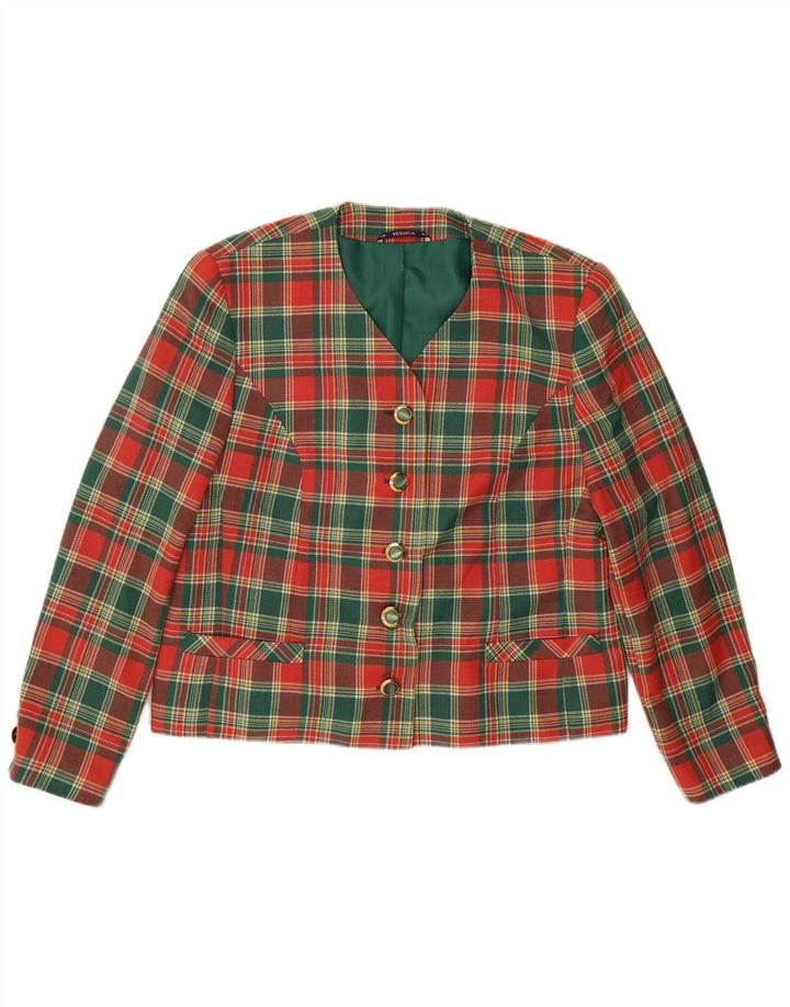 Yessica Veste Blazer 5 Boutons Femme EU 42 Grand Carreau Rouge Viscose