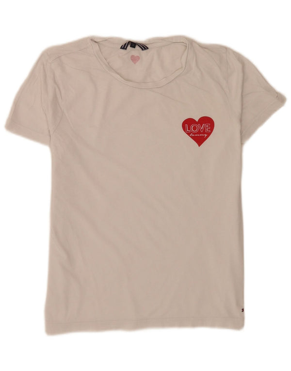 Tommy Hilfiger T-shirt graphique pour femme UK 8 Small Blanc Coton