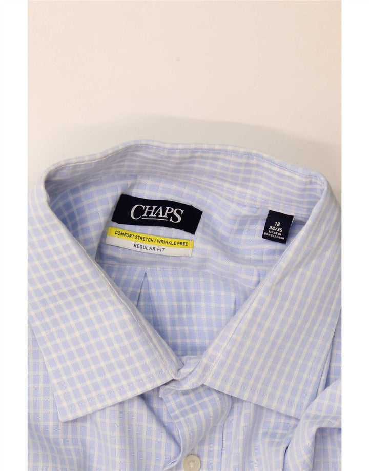 Chaps Chemise stretch coupe régulière pour homme Taille 18 2XL Coton vichy bleu