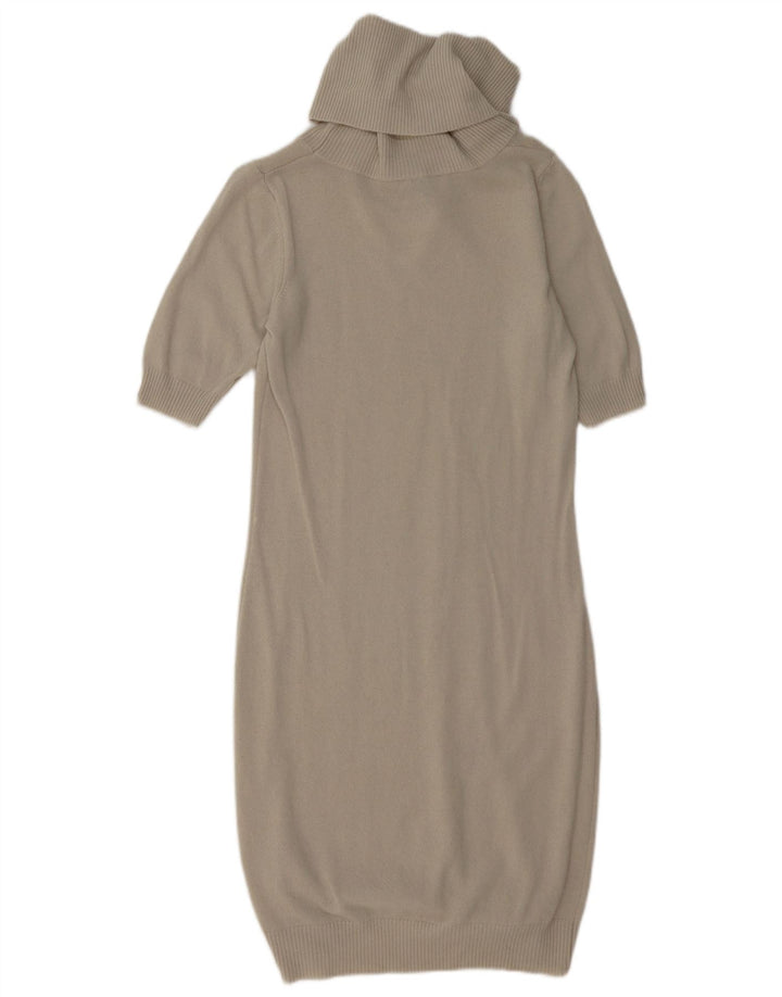 BENETTON Robe pull à manches courtes et col roulé pour femme UK 10 Small Beige