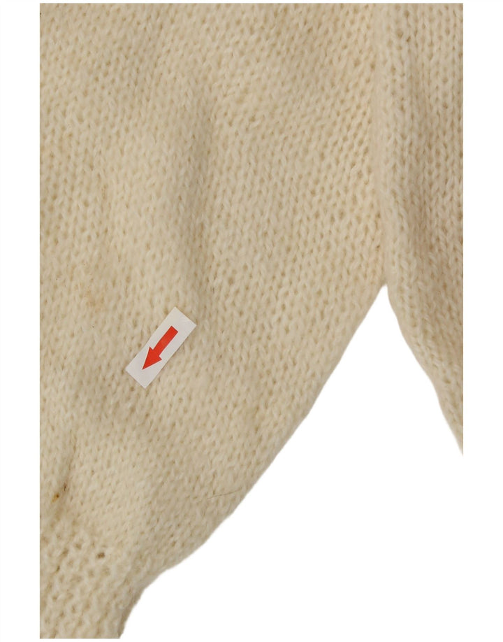 vintage Femmes Turtle Neck Jumper Pull UK 14 Moyen Off White Géométrique