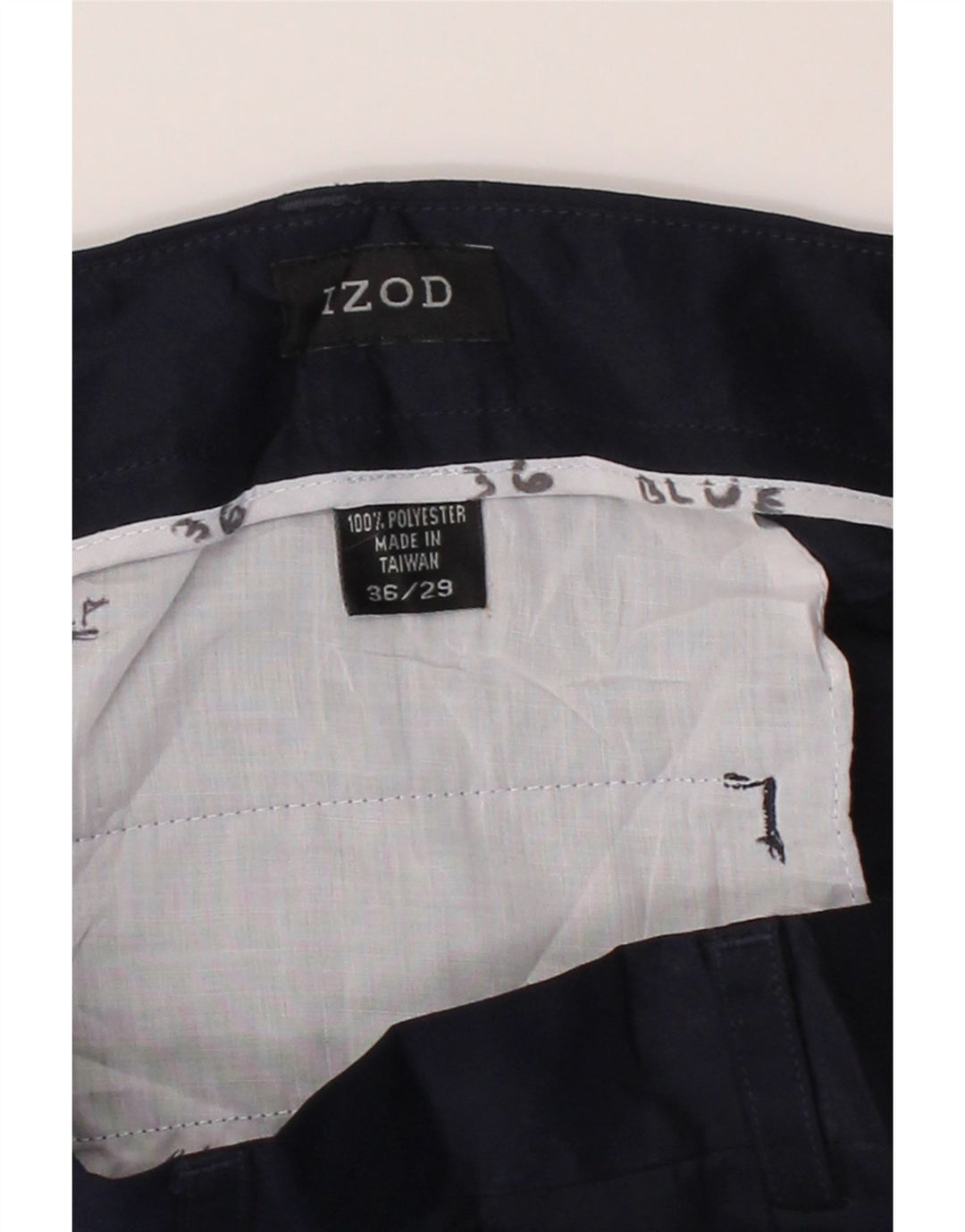 IZOD Mens Pegged Chino Trousers W36 L27 Navy Blue Polyester Vintage Izod and Second-Hand Izod from Messina Hembry 