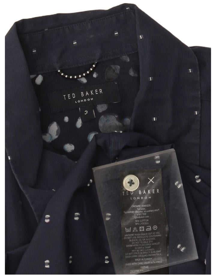 Ted Baker Chemise à manches courtes pour homme Taille 3 Coton géométrique bleu marine moyen