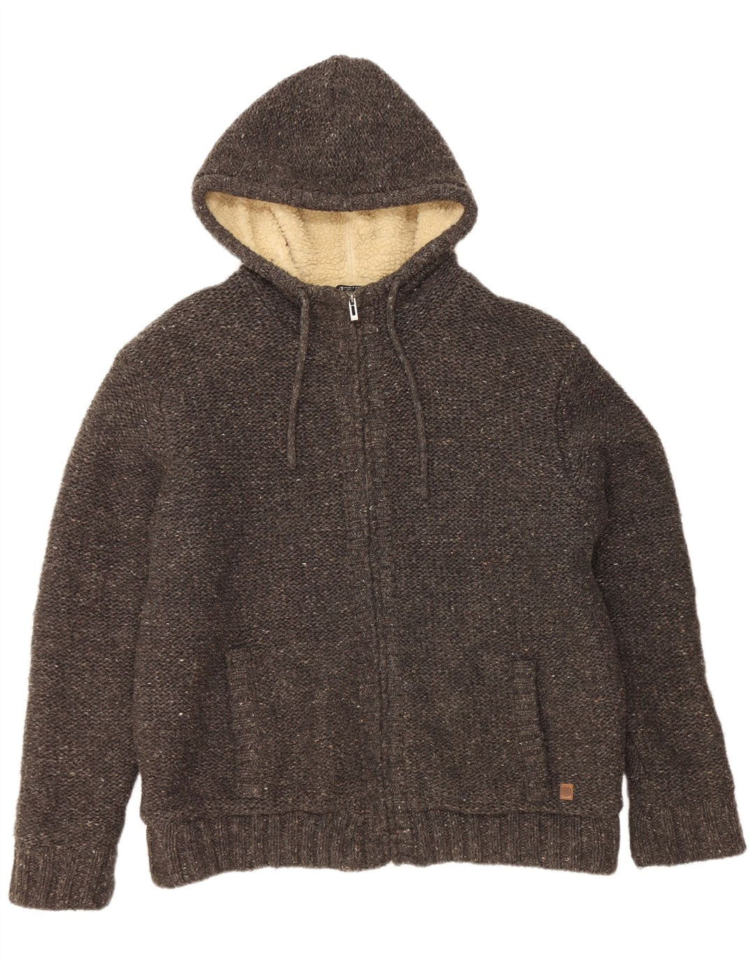 AUTHENTIQUE Pull Sherpa à Capuche pour Homme 2XL Acrylique Moucheté Gris