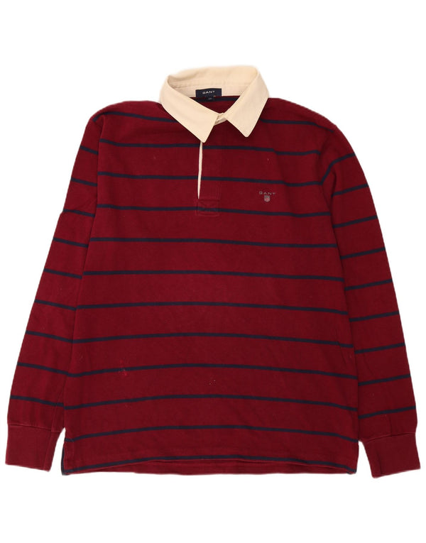 Gant Polo de rugby à manches longues pour homme 2XL en coton rayé bordeaux