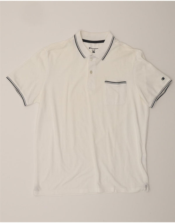 CHAMPION Mens Easy Fit Polo Shirt Large White Cotton