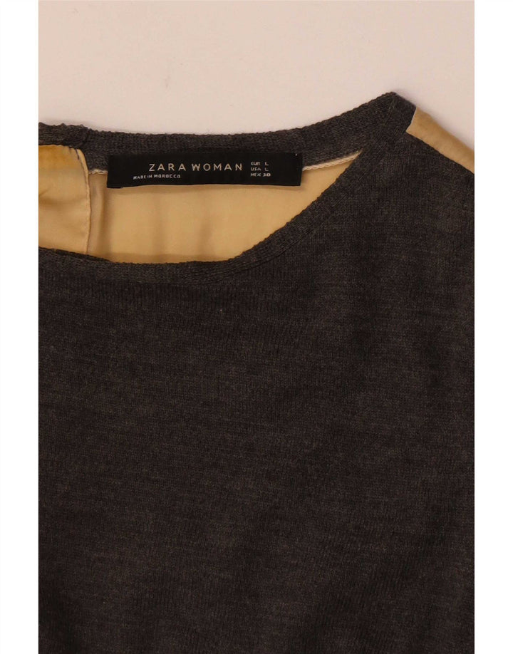 Zara Womens 3/4 Sleeve Blouse Top UK 16 Large Gris Colorblock