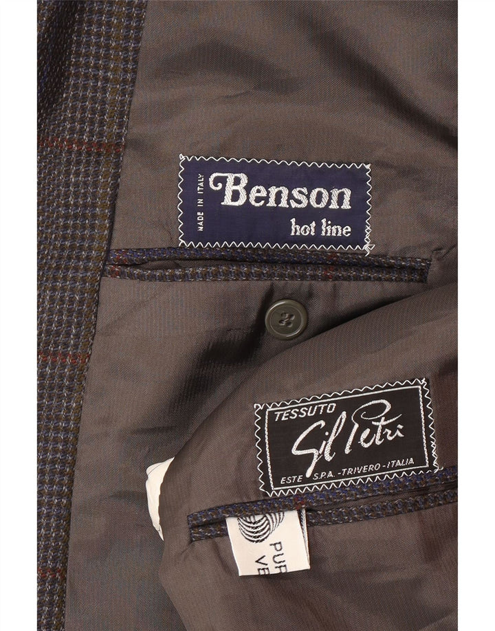 vintage Homme 2 Bouton Blazer Veste UK 38 Moyen Bleu Check Virgin Wool