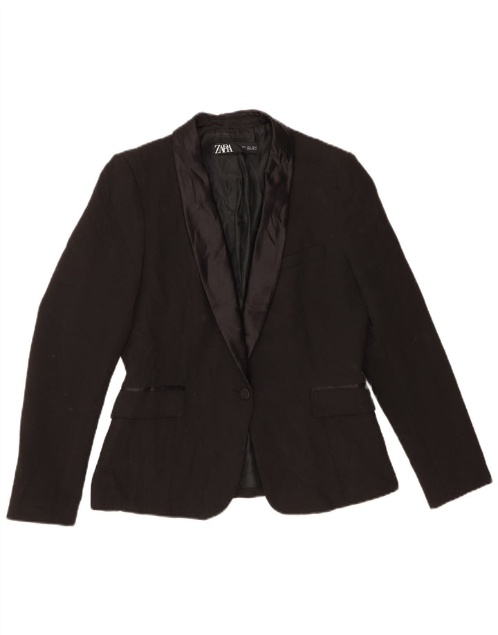 ZARA Womens 1 Button Blazer Jacket UK 14 Large Black Viscose