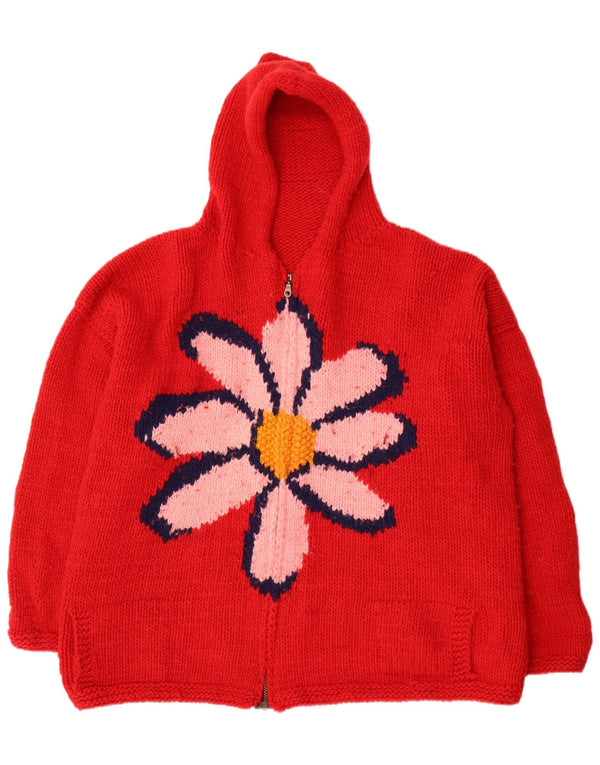 vintage Femmes Graphique Cardigan à capuche Pull UK 22 3XL Rouge Floral