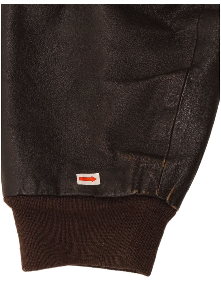 VINTAGE Veste en cuir coupe ample pour homme UK 36 Petit cuir marron