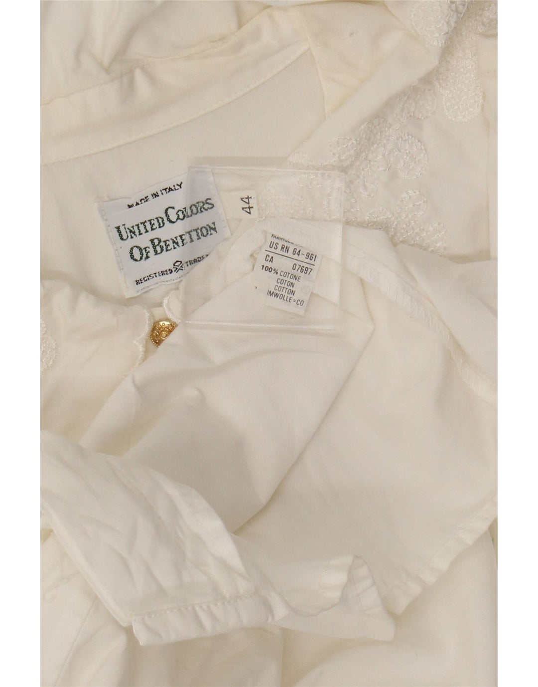 Benetton Femme Chemisier IT 44 Medium Off White Coton