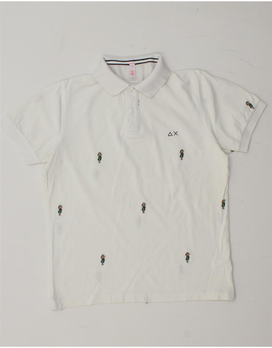 SUN68 Polo Homme Petit Coton Taché Blanc