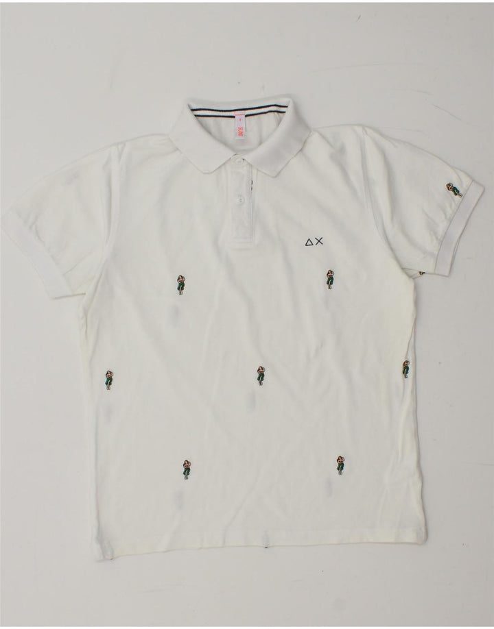 SUN68 Polo Homme Petit Coton Taché Blanc