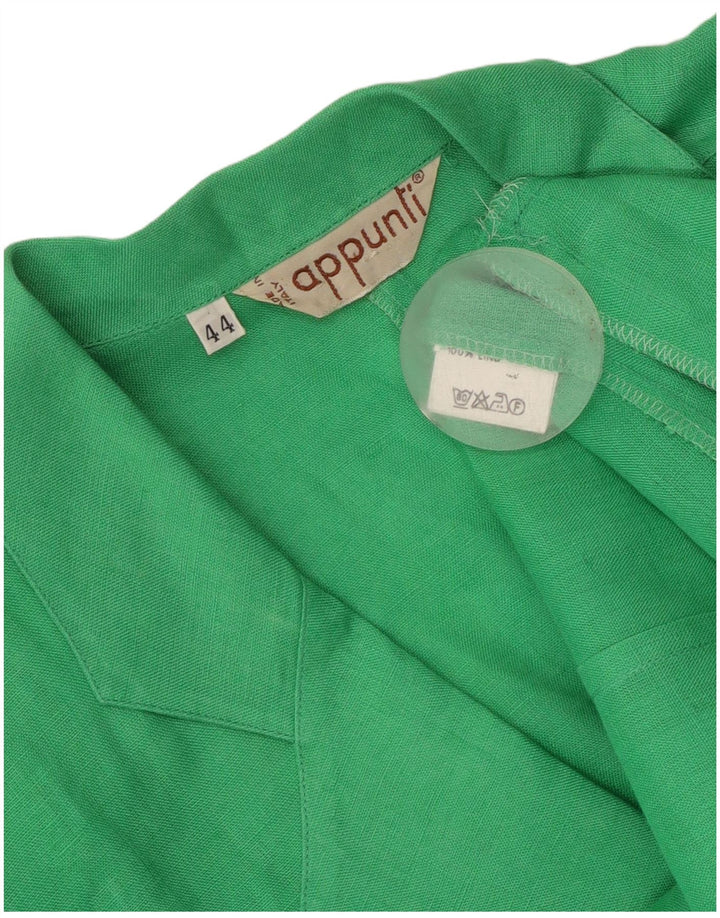 vintage Femme Manches Courtes 1 Bouton Blazer Veste IT 44 Lin Vert Moyen