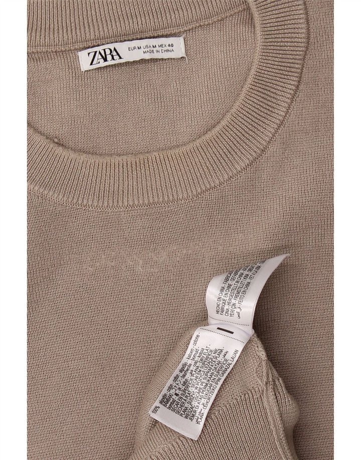 ZARA Pull à col rond pour femme UK 14 Coton gris moyen