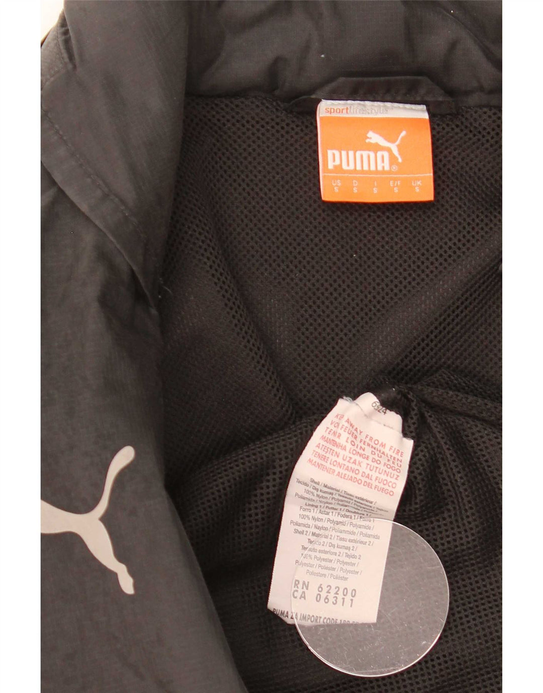 Puma Veste de pluie à capuche pour homme UK 36 Small Noir Nylon