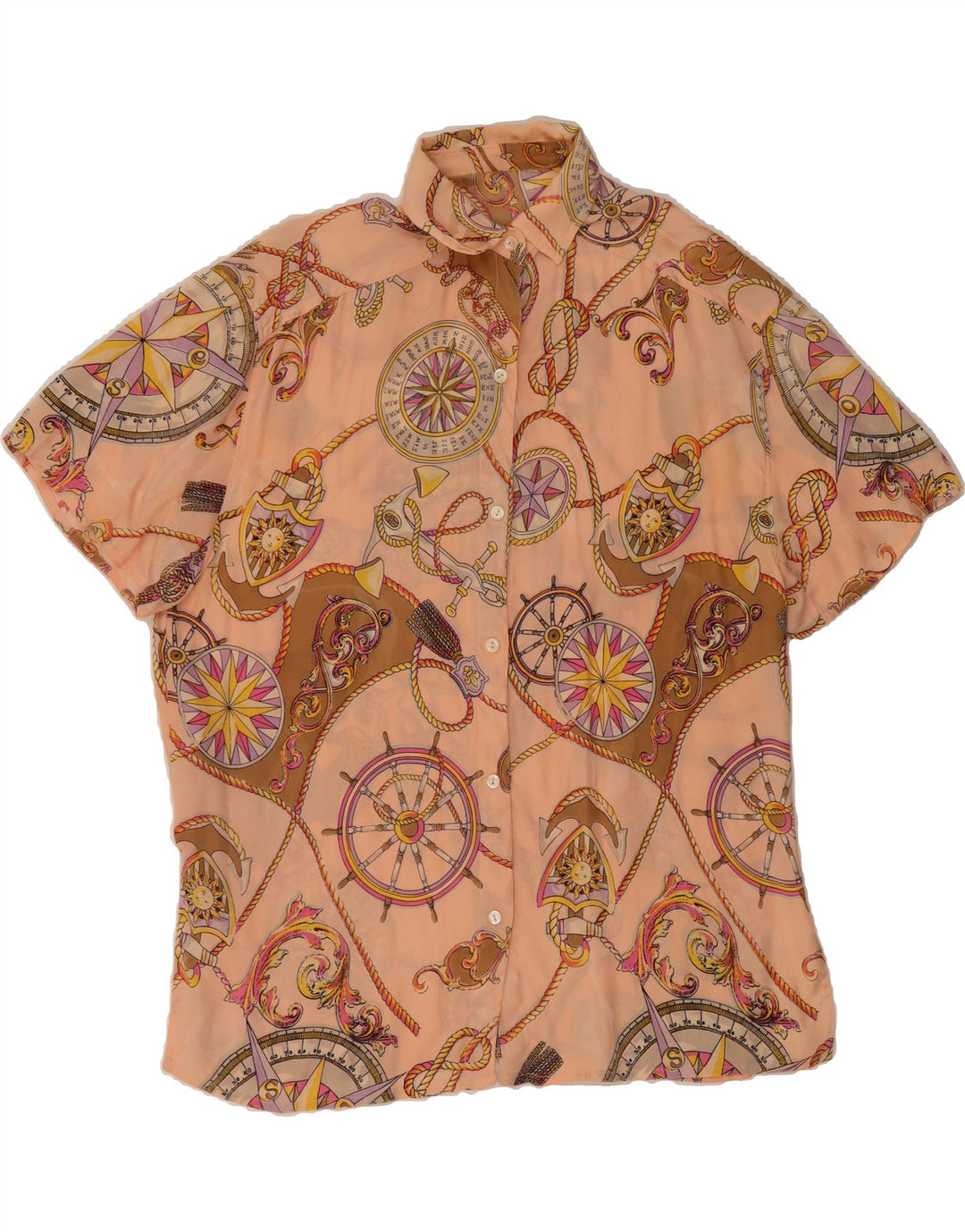 VINTAGE Womens Abstract Pattern Short Sleeve Shirt UK 16 Large Pink Vintage Vintage and Second-Hand Vintage from Messina Hembry 