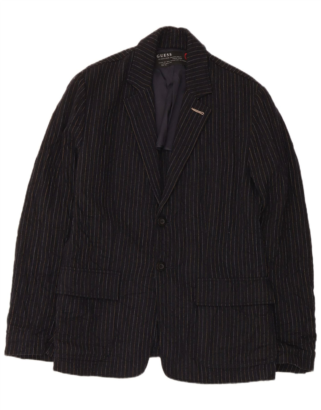 Guess Veste blazer à 2 boutons pour homme UK 38 en laine rayée bleu marine moyen