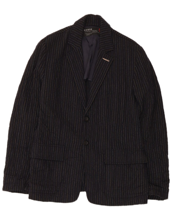 Guess Veste blazer à 2 boutons pour homme UK 38 en laine rayée bleu marine moyen