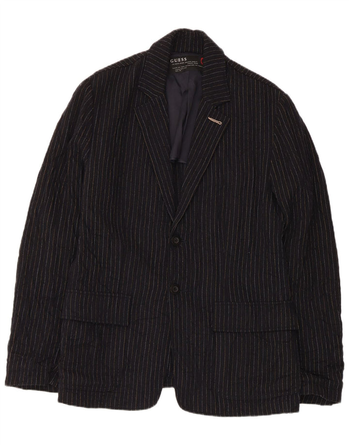 Guess Veste blazer à 2 boutons pour homme UK 38 en laine rayée bleu marine moyen