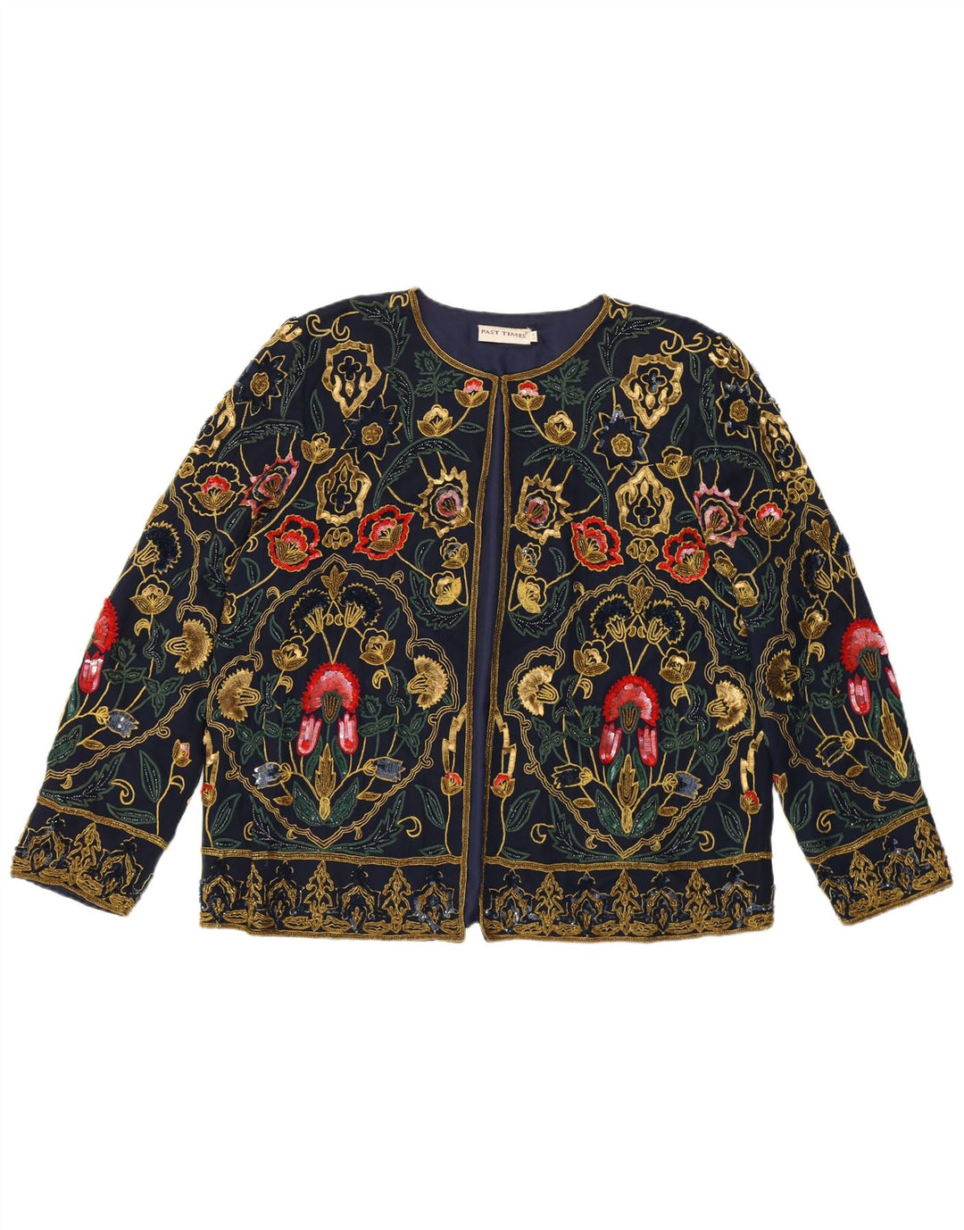 PAST TIME Cardigan coupe ample pour femme UK 10 Petit bleu marine en soie florale