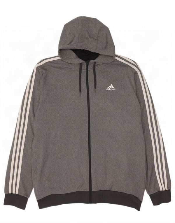 Adidas Pull à capuche zippé pour homme UK 46/48 XL Gris Colorblock Polyester
