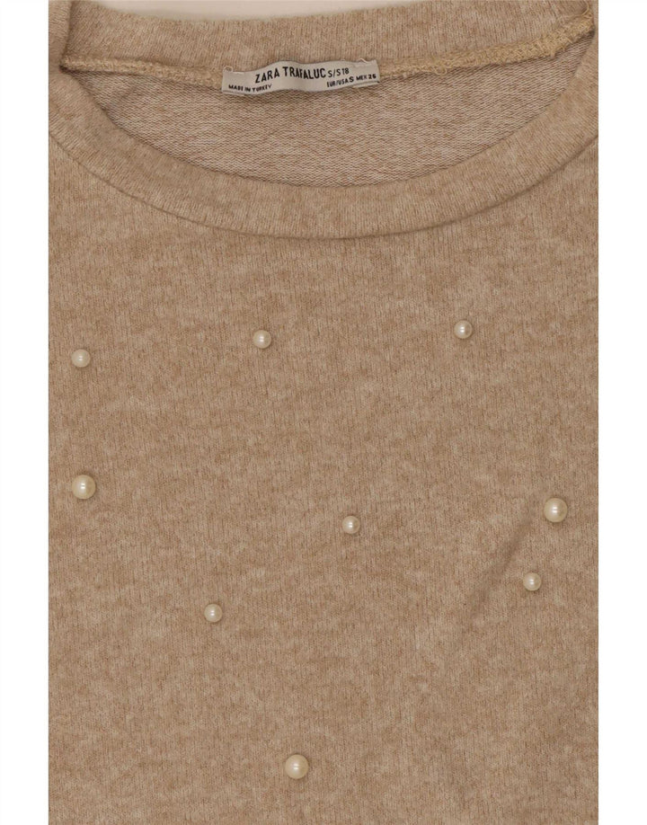 Zara Femmes Trafaluc Blouse Oversize Top UK 10 Petit Beige Taché