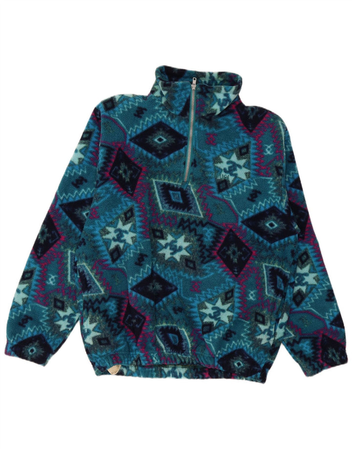 Brugi Pull polaire à col zippé pour homme, grand bleu géométrique en polyester
