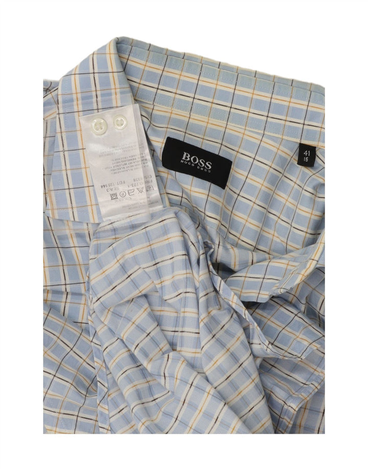 HUGO BOSS Mens Shirt Size 41 16 Large Blue Check Cotton Vintage Hugo Boss and Second-Hand Hugo Boss from Messina Hembry 