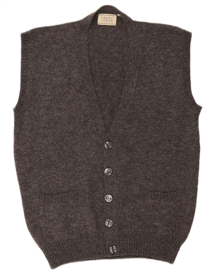 Green Leaves Pull Cardigan sans Manches Homme Laine Gris Moyen