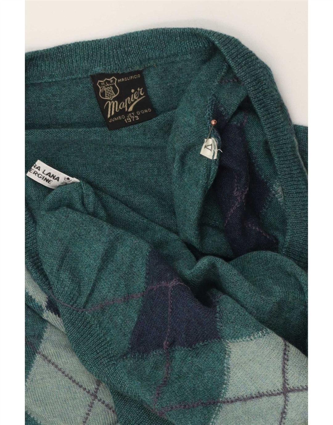 Mapier Pull Col V Homme Vert Moyen Argyle/Diamant Laine