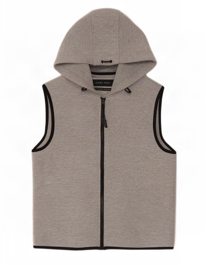 Zara Pull à capuche zippé sans manches pour homme Petit gris Polyester