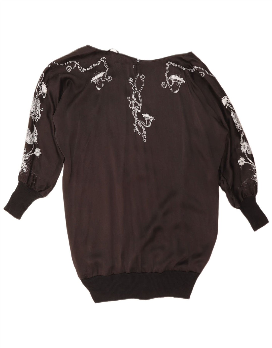 ZARA Femme Haut Graphique Oversize Manches Longues UK 14 Moyen Noir Floral