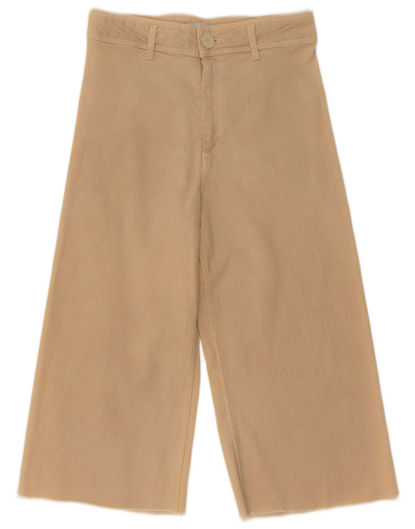 Zara Pantalon Capri Taille Haute Jambe Large Femme EU 38 Small W28 L20 Beige