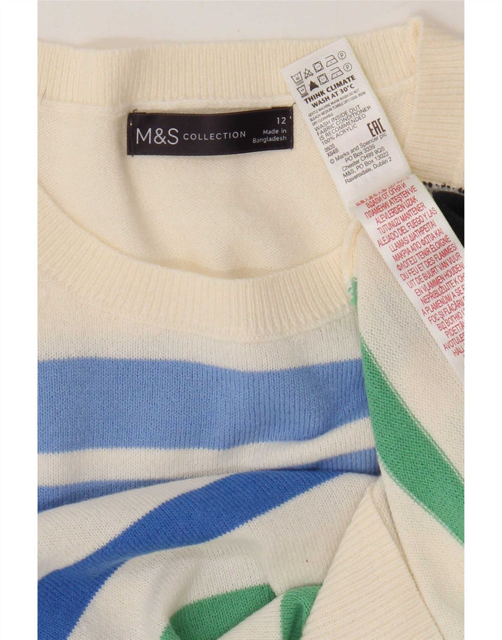 Marks & Spencer Pull ras du cou pour femme UK 12 Medium Blanc rayé