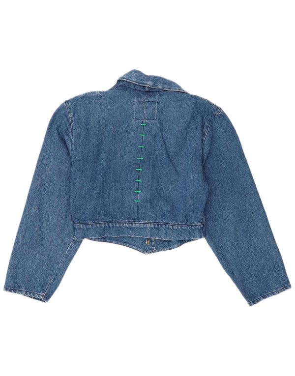 veste en denim crop femme vintage UK 10 petit coton bleu