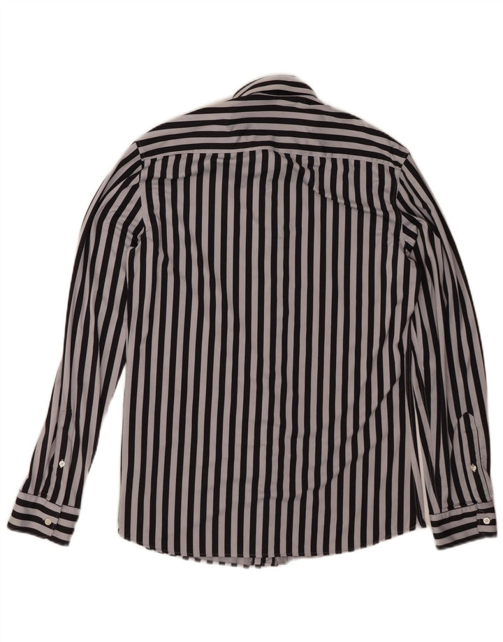 ZARA Mens Slim Fit Shirt Medium Black Striped Polyamide
